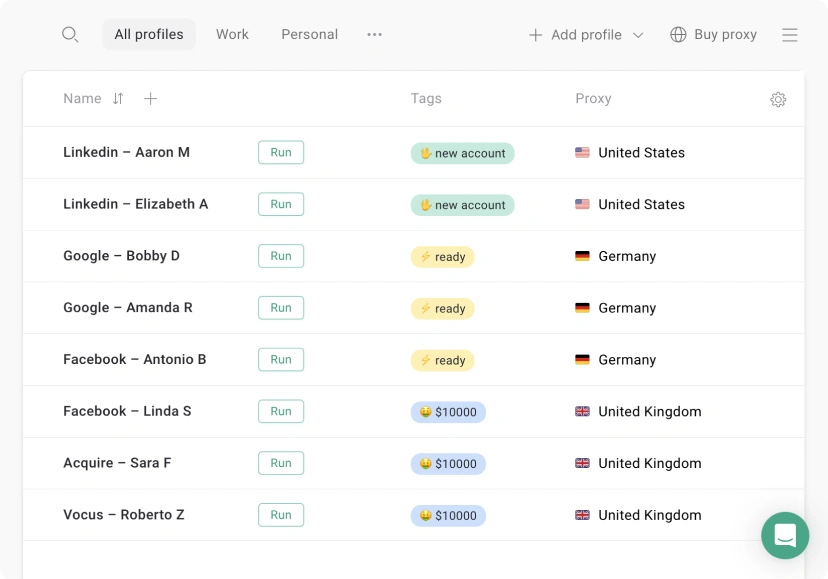 GoLogin Profile Dashboard