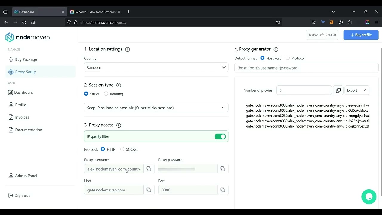 NodeMaven dashboard proxy configuration