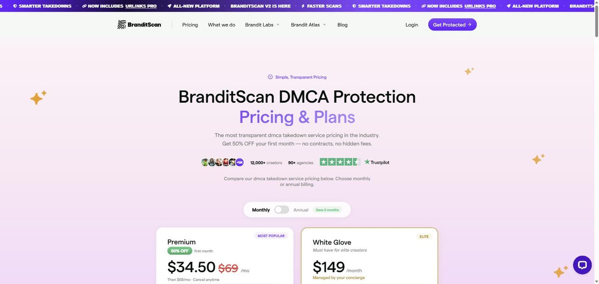 BranditScan pricing 2026: Premium $69/mo and White Glove $149/mo