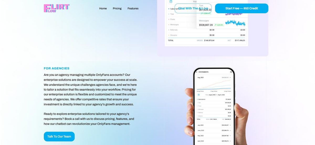 FlirtFlow agency page 2026, autonomous AI chat for OnlyFans accounts
