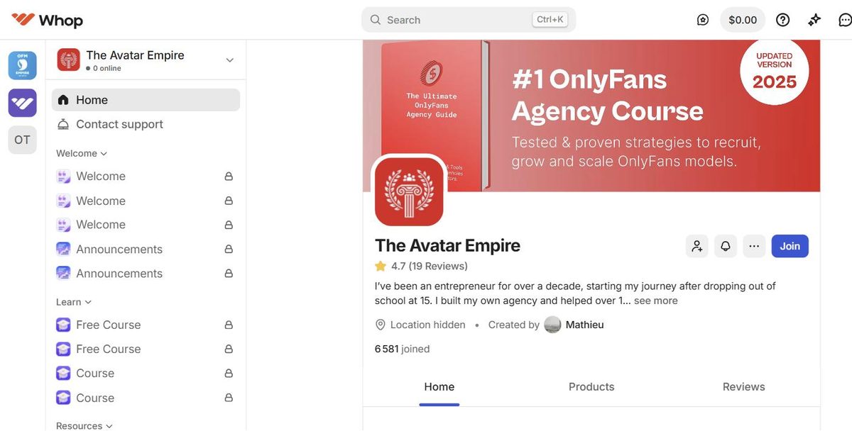 Avatar Empire homepage